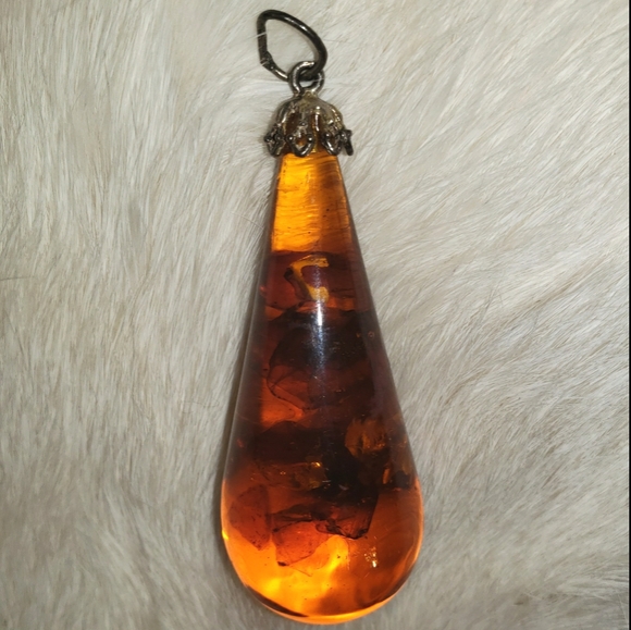 None Jewelry - 2" Genuine Cognac Amber fossil drop pendant 3/8 oz